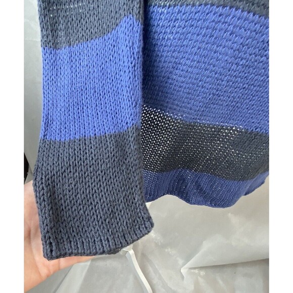 Wooden Ships Sweater M/L Open Knit Cowl Neck Blue Gray Striped Nautical Spring - Picture 9 of 13